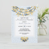 Feiern der Hanukkah-Blume & Navy Blue Einladung (Stehend Vorderseite)