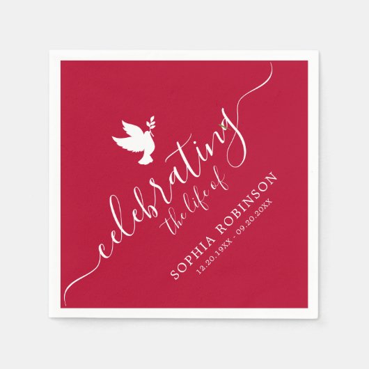 Feiern der lebenseleganten Script-Dove-Beerdigung Serviette (Vorderseite)