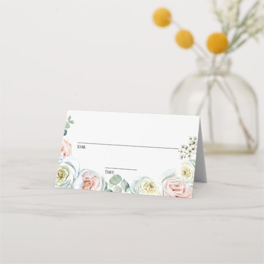 Feiern der Liebe Aquarellfarbene Rose Platzkarte (Vorderseite)