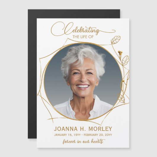 Feiern der Life Gold Foto Beerdigung Magnet Card (Vorne/Hinten)