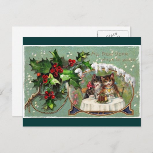 Feiern der Neujahrskätzchen Feiertagspostkarte (Vorne/Hinten)