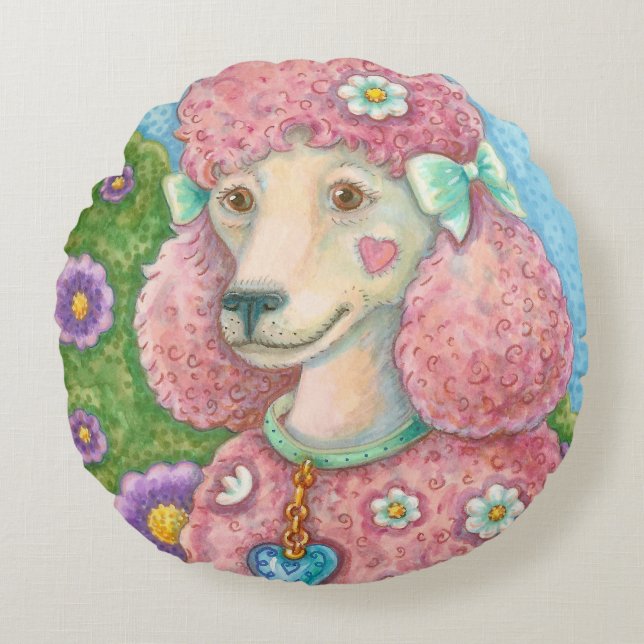 FEIERN DER Pink Poodle RUND PILLOW Rundes Kissen (Vorderseite)