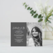 Feiern des Lebens Einfaches Chic Elegantes Foto Einladungspostkarte (Stehend Vorderseite)