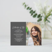 Feiern des Lebens Einfaches Chic Elegantes Foto Einladungspostkarte (Stehend Vorderseite)