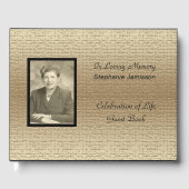 Feiern des Lebens, elegantes Gold mit Foto Gästebuch (Vorderseite)