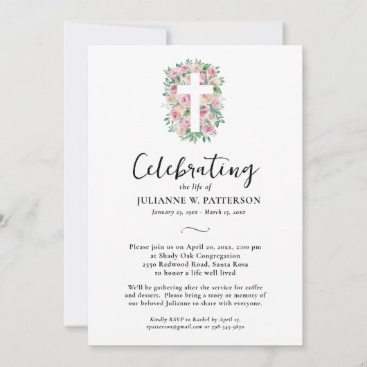 Feiern des Lebens, Kreuz der Rose, Foto, Beerdigun Einladung (Vorderseite)