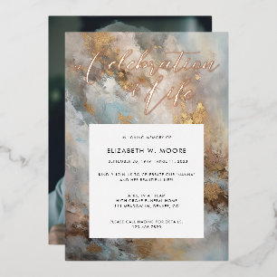 Feiern des Lebens Moderne Abstrakte Beerdigung Gol Folieneinladung