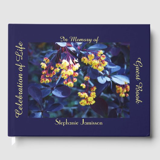 Feiern des Lebens, Name, goldene gelbe Blumen, Gästebuch (Vorderseite)