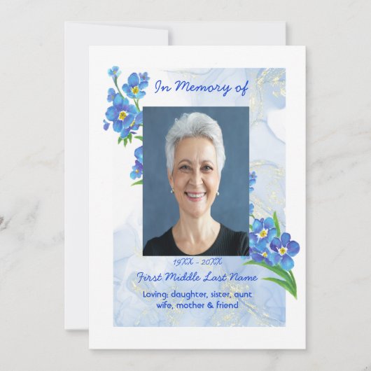 Feiern des Lebensdienstes Vergessen Sie mich nicht Einladung (Vorderseite)