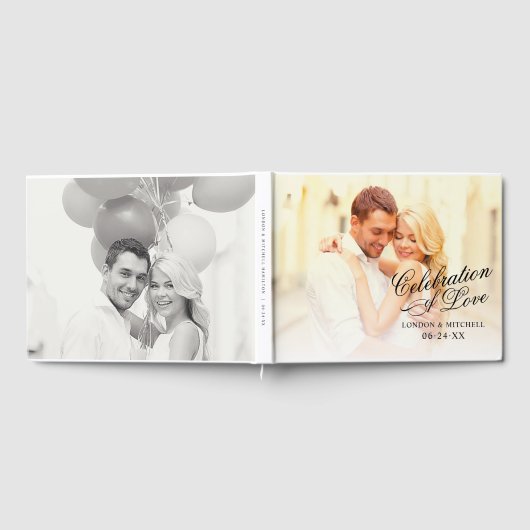 Feiern des Liebe Black Script Hochzeitsfest Foto Gästebuch (Voll)