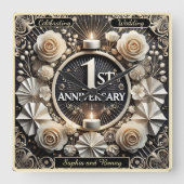 Feiern eines schönen ersten Jahrestages Quadratische Wanduhr (Vorderseite)