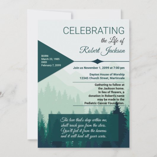 Feiern eines Service für grüne Waldstangen Einladung (Vorderseite)