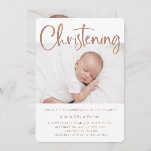 Feiern | Einfache minimale Rose Gold Zwei Fotos Einladung (Vorne/Hinten)