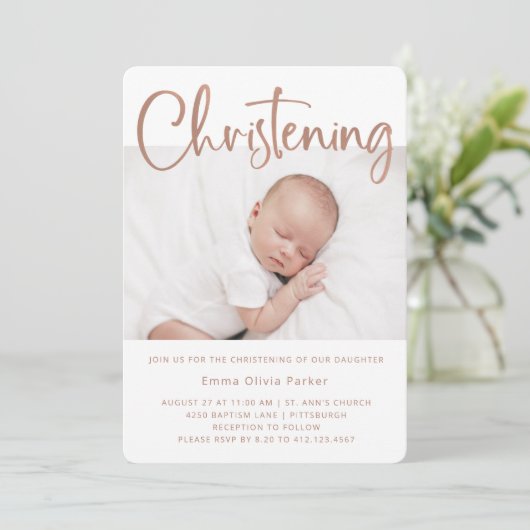 Feiern | Einfache minimale Rose Gold Zwei Fotos Einladung (Stehend Vorderseite)