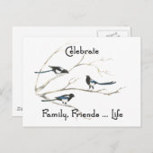 Feiern Familie, Freunde des Lebens Magpie Bird Art Postkarte (Vorne/Hinten)