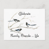 Feiern Familie, Freunde des Lebens Magpie Bird Art Postkarte (Vorderseite)