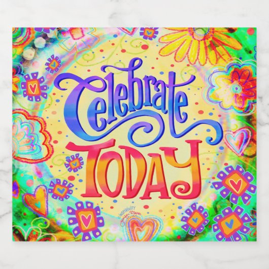 Feiern heute Spaß farbenfrohe Inspirivity Birthday Schaumweinetikett (Einzelnes Label)