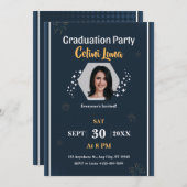 Feiern im Stil: Moderner dunkelblauer Abschluss Einladung (Vorne/Hinten)
