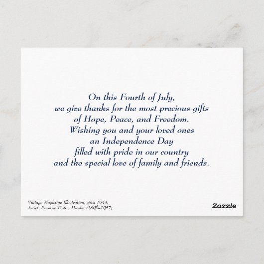 Feiern in Amerika, 4. Juli Postkarte (Rückseite)