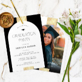 Feiern in Black & Gold: Moderner Foto Abschluss Einladung