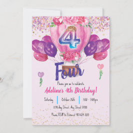 Feiern in Pink: Confetti Ballon 4. Geburtstag Einladung