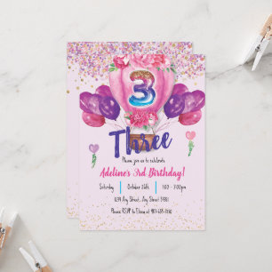 Feiern in Pink: Confetti Balloon 3. Geburtstag Einladung