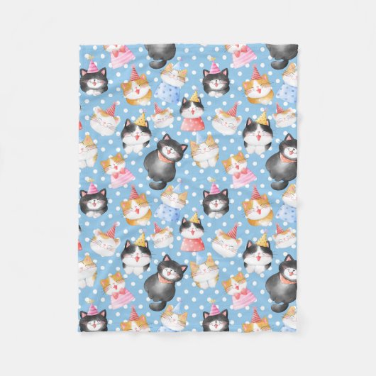 Feiern Katzen auf Blue Polka Docks Fleecedecke (Vorderseite)