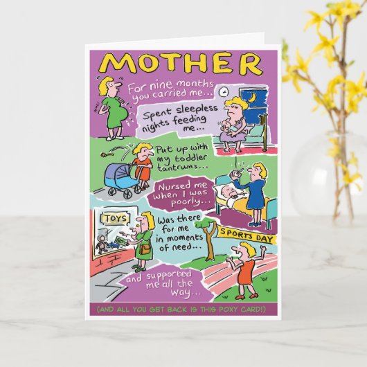 Feiern Mama. Funny Mother Karte (Gelbe Blume)