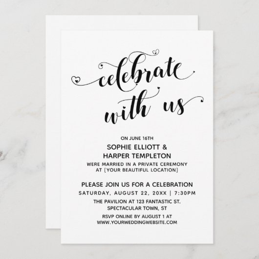 Feiern mit dem Empfang der Herzkalligraphie in den Einladung (Vorne/Hinten)