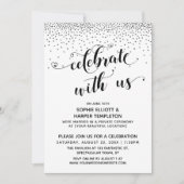 Feiern mit dem US-Herz-Script Silver Confetti Einladung (Vorderseite)
