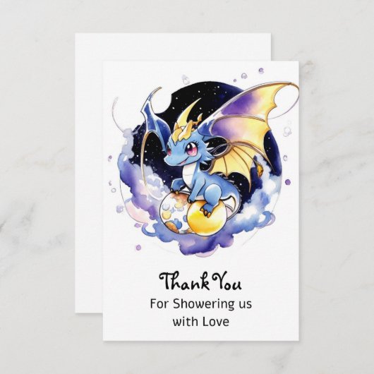 Feiern mit Drachen: Kinderdusche Dankeskarte (Vorne/Hinten)