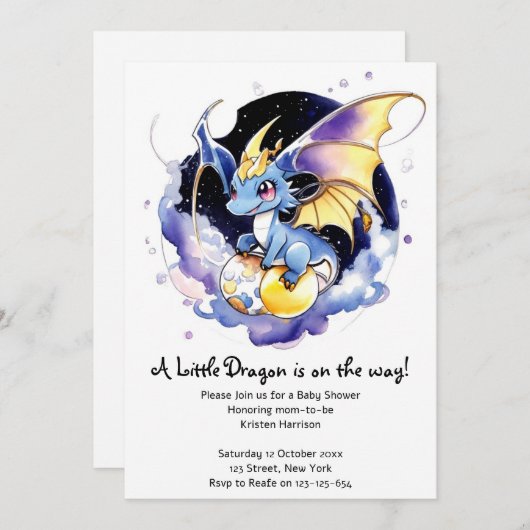 Feiern mit Drachen: Kinderdusche Einladung (Vorne/Hinten)