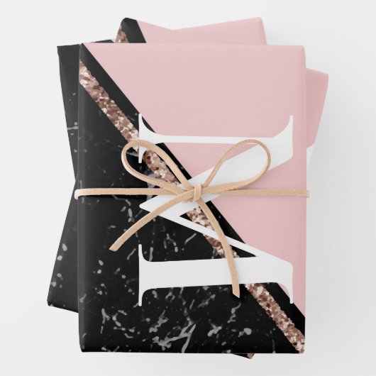 Feiern mit rosa und schwarzem Marmor Geschenkpapier Set (Beispiel)