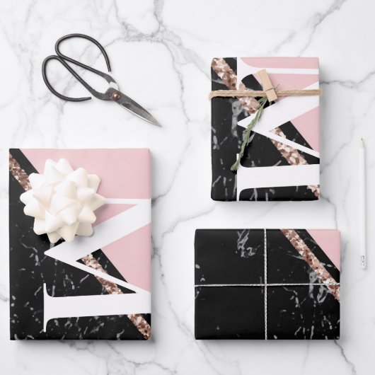 Feiern mit rosa und schwarzem Marmor Geschenkpapier Set (Vorderseite)