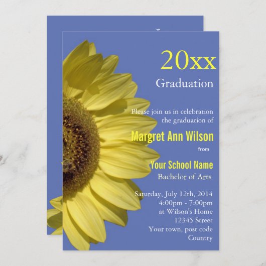 Feiern mit Sonnenblumen, Abschluss. Einladung (Vorne/Hinten)