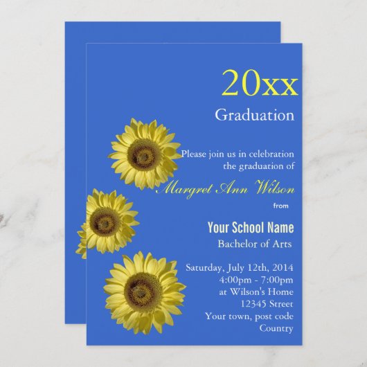 Feiern mit Sonnenblumen, Abschluss. Einladung (Vorne/Hinten)