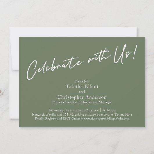 Feiern mit uns Handwriting Simple Olive Green Einladung (Vorderseite)
