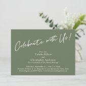 Feiern mit uns Handwriting Simple Olive Green Einladung (Stehend Vorderseite)