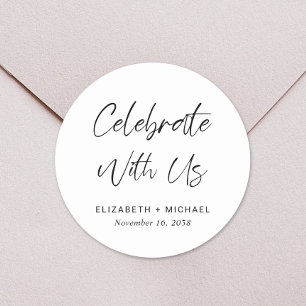 Feiern mit uns Hochzeit Runder Aufkleber