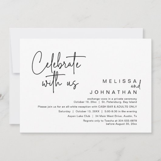 Feiern mit uns, Hochzeitsempfang Cash Bar Einladung (Vorderseite)