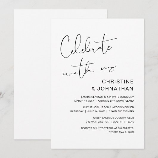 Feiern mit uns, moderne Hochzeitsfeier Einladung (Vorne/Hinten)