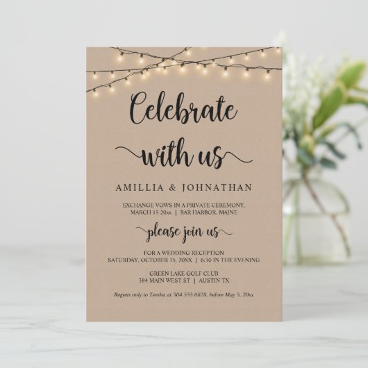 Feiern mit uns, Rustic Elopement Party Invitati Einladung (Stehend Vorderseite)