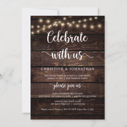 Feiern mit uns, Rustic Elopement Party Invitati Einladung (Vorderseite)