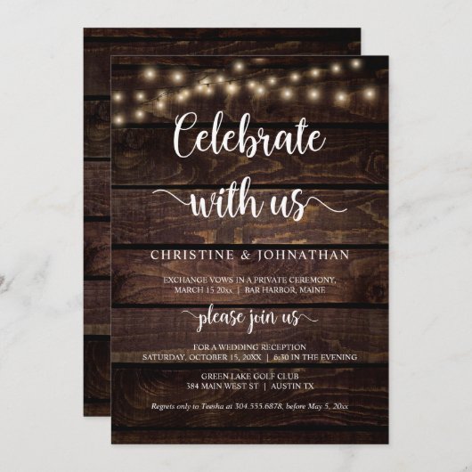 Feiern mit uns, Rustic Elopement Party Invitati Einladung (Vorne/Hinten)
