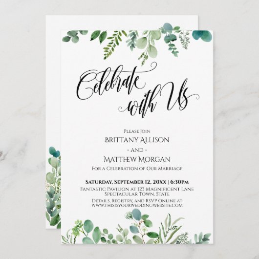 Feiern mit Us Eukalyptus Greenery Empfang Einladung (Vorne/Hinten)