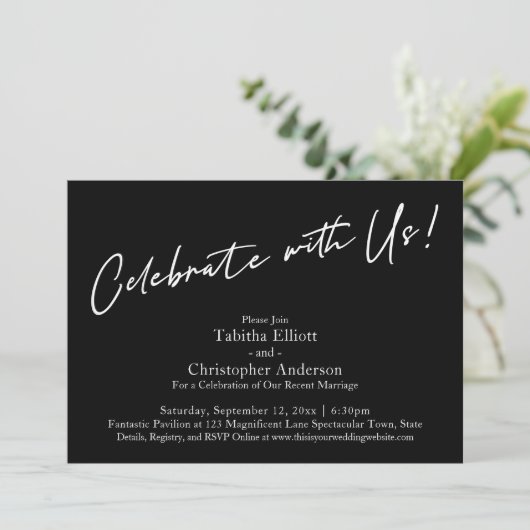 Feiern mit US Handwriting Simple Black Einladung (Stehend Vorderseite)