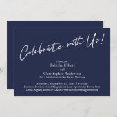 Feiern mit US Handwriting Simple Navy Blue Einladung (Vorne/Hinten)