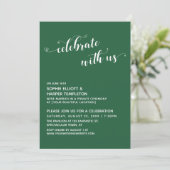 Feiern mit US Hearts Script Green Empfang Einladung (Stehend Vorderseite)