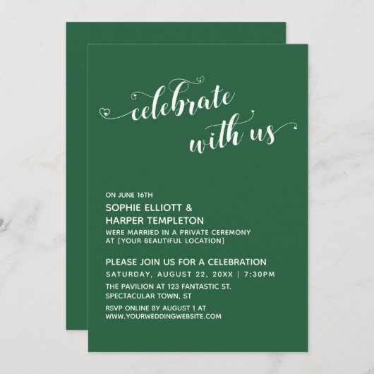 Feiern mit US Hearts Script Green Empfang Einladung (Vorne/Hinten)