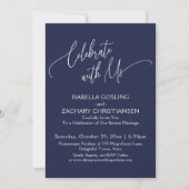 Feiern mit US Hübsch Handwriting Navy Blue Einladung (Vorderseite)